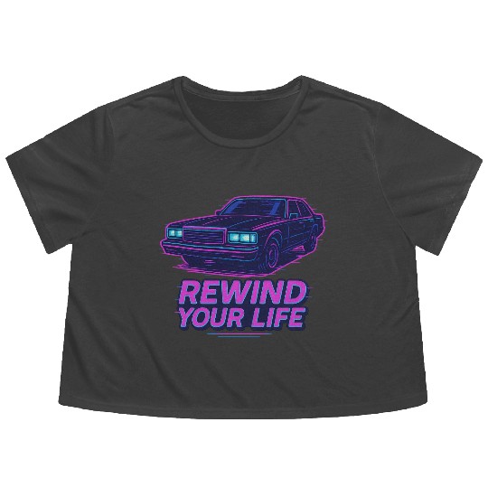 Rewind Your Life – Synthwave Car Aesthetic Flowy Cropped Tees