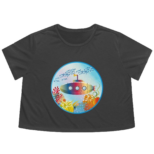 Colorful Submarine in a Tropical Coral Reef Flowy Cropped Tees