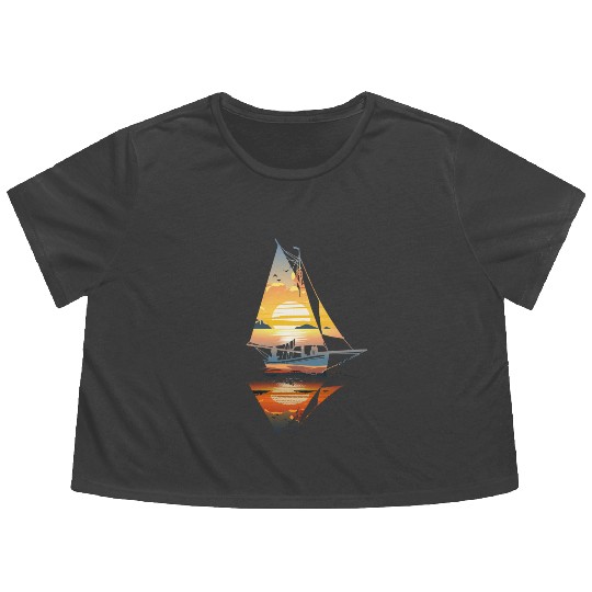 Sailboat Sunset: Freedom on the Sea Flowy Cropped Tees