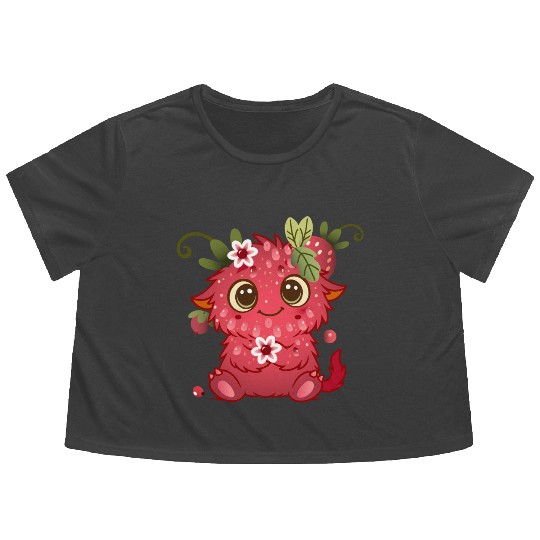 Cute Monster in Raspberry Design Flowy Cropped Tees