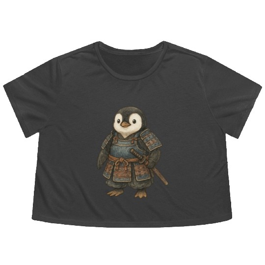 Historical samurai penguin with katana Japan cultu Flowy Cropped Tees