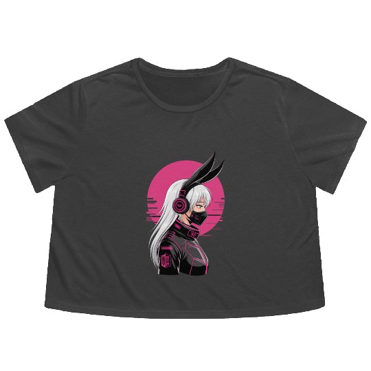 Futuristic Cyberpunk Girl Flowy Cropped Tees