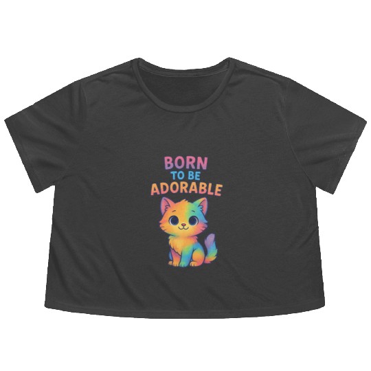 Colorful Adorable Kitten with Affirmation Flowy Cropped Tees