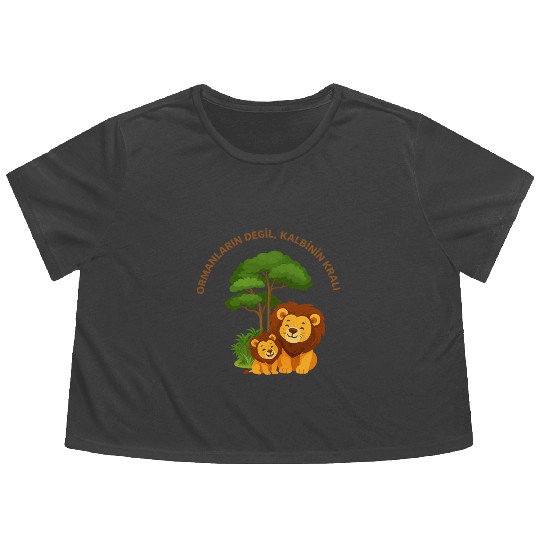 Joyful Lion and Cub Under Green Tree Flowy Cropped Tees