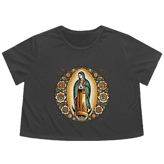 Our Lady of Guadalupe Mother Mary Art Flowy Cropped Tees
