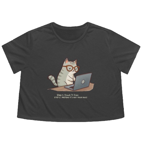 Keyboard Warrior Cat Flowy Cropped Tees