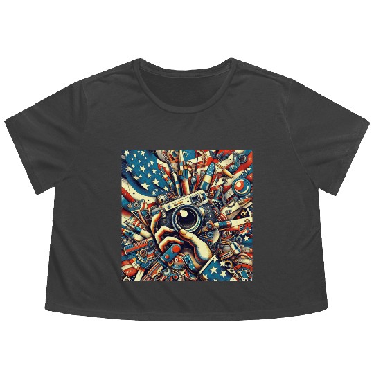 Patriotic Photography Gear Illustration Flowy Cropped Tees