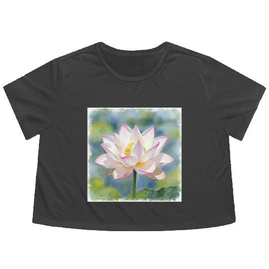 Serene Water Lily Floral Print Flowy Cropped Tees