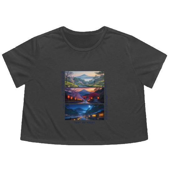 003 - Serene Mount Fuji Nightscapes Flowy Cropped Tees
