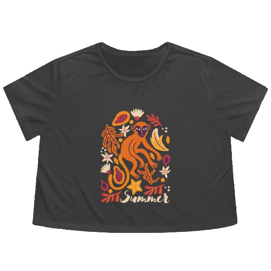 Tropical Monkey Summer Flowy Cropped Tees Design