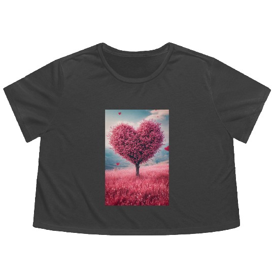 Romantic Heart Tree in Bloom Flowy Cropped Tees