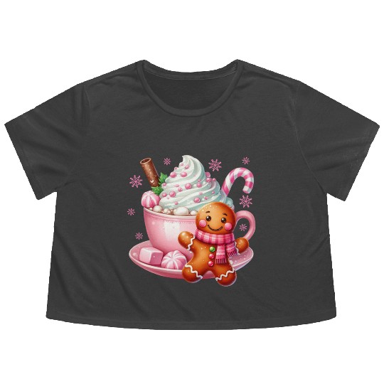 Whimsical Holiday Hot Chocolate Scene Flowy Cropped Tees