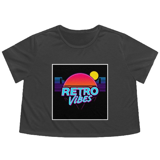 Retro Vibes Sunset Neon Design Flowy Cropped Tees