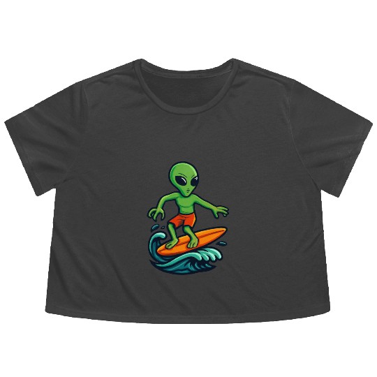 alien surfing Flowy Cropped Tees