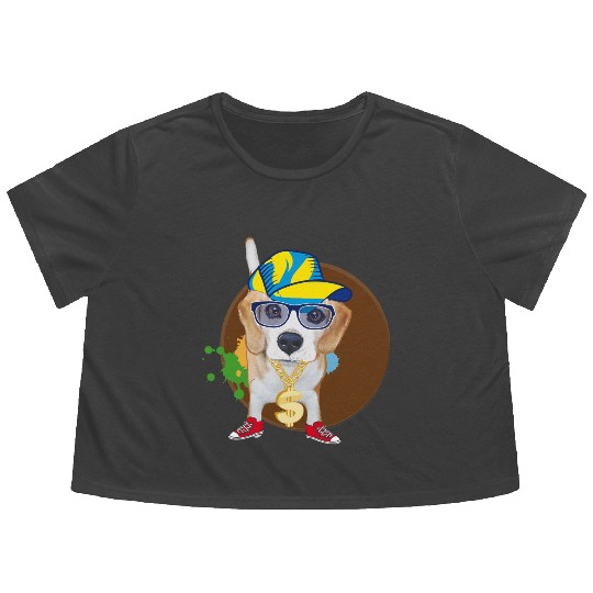 Cool Hip-Hop Beagle with Sunglasses & Style Flowy Cropped Tees