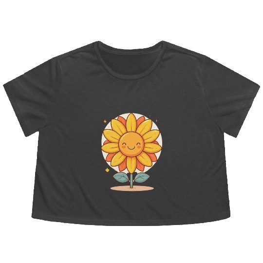 Smiling Kawaii Sunflower Flowy Cropped Tees
