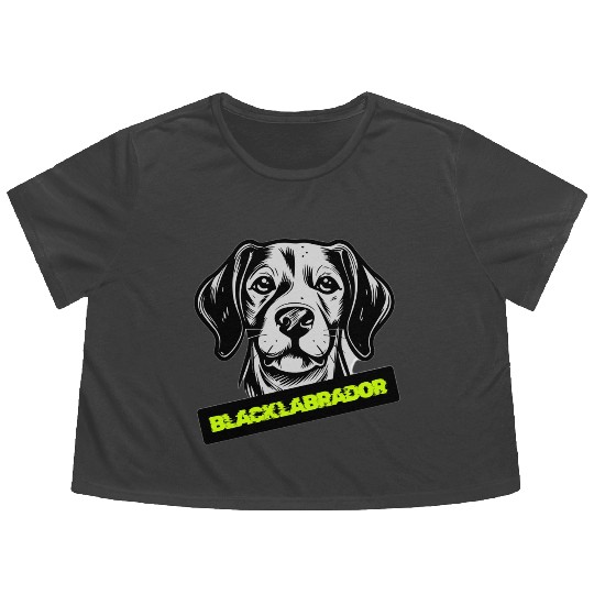 Black Labrador Portrait Illustration Flowy Cropped Tees