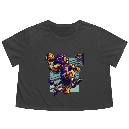 Majestic Lion Basketball Action Illustration Flowy Cropped Tees