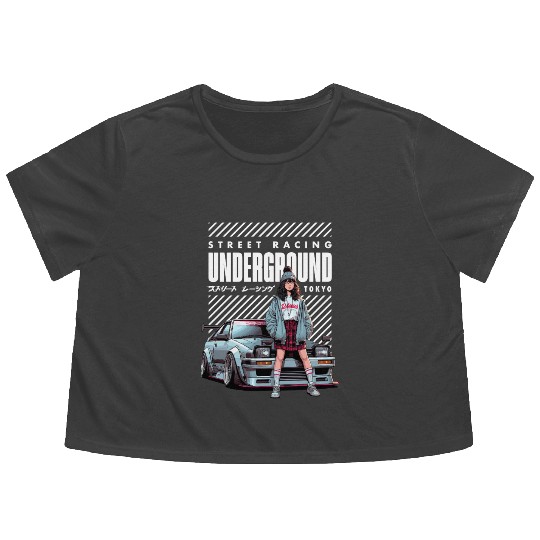 Japanese Underground Street Racing - JDM Car Flowy Cropped Tees