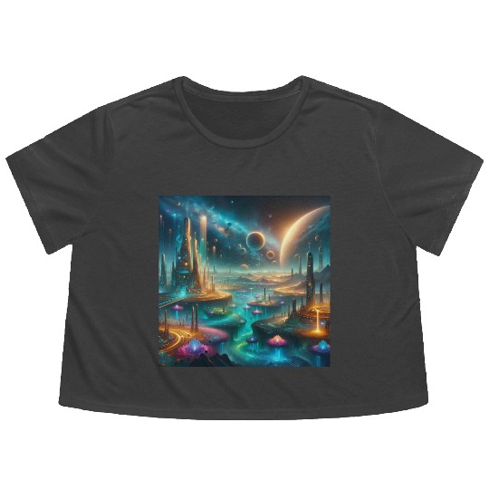Futuristic Alien Landscape Design Fantasy Sci-Fi Flowy Cropped Tees