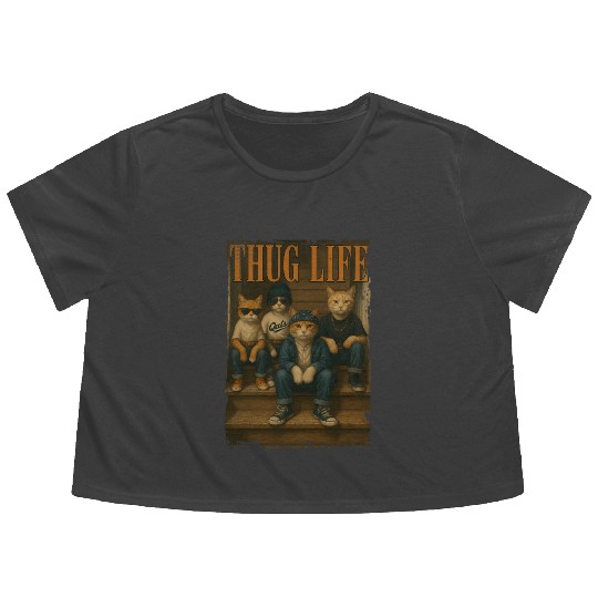Thug Life Cats Funny Gangsta Street Style Flowy Cropped Tees
