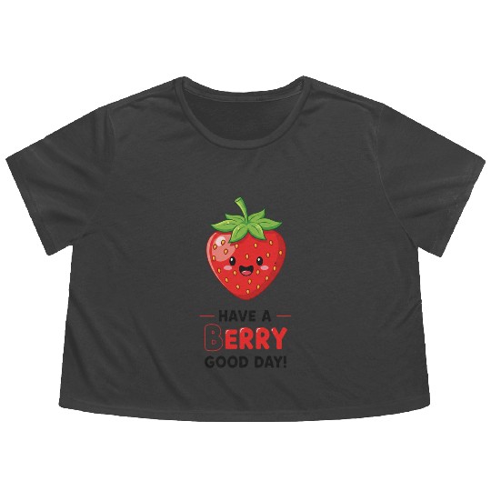Cute Kawaii Strawberry Happy Face Design Flowy Cropped Tees