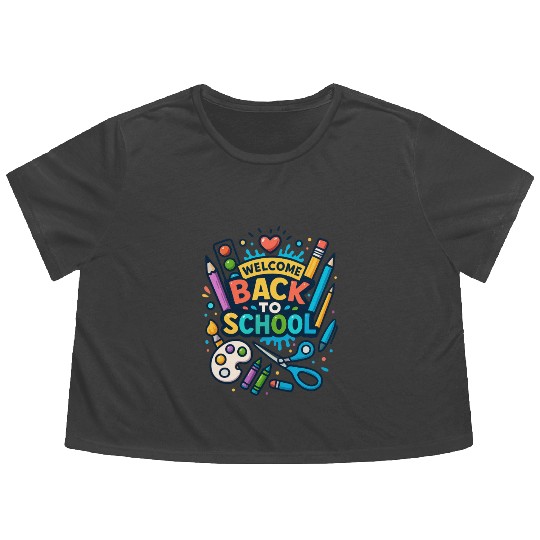 Welcome Back to School Fun Art Design Flowy Cropped Tees