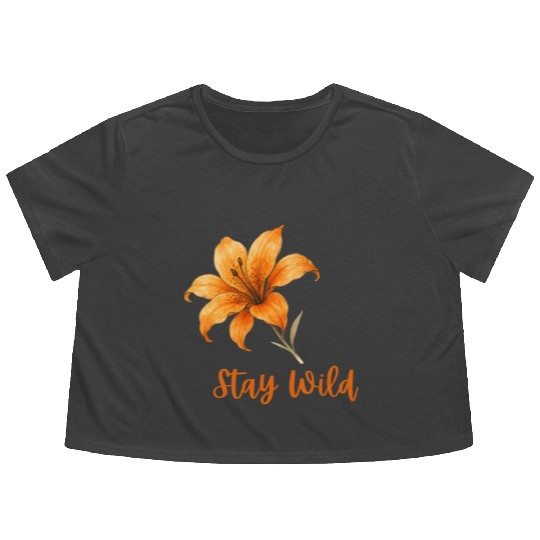 Vivid Orange Lily with Stay Wild Message Flowy Cropped Tees