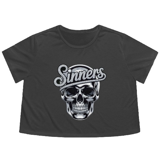 Chrome Skull Sinners Diamond Bling Flowy Cropped Tees