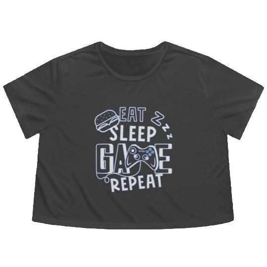 Eat Sleep Game Repeat Game Lover Gamer Flowy Cropped Tees