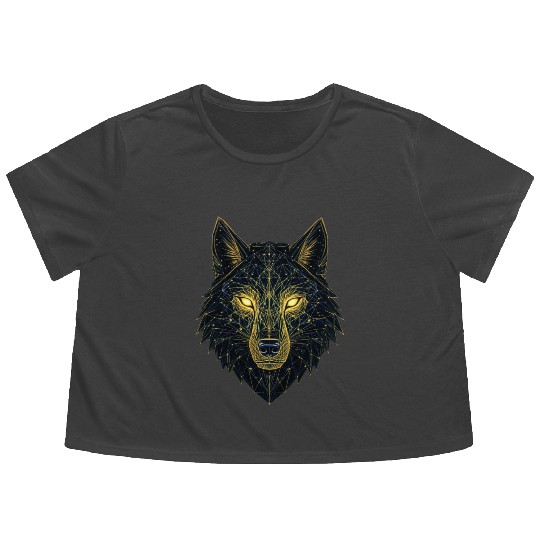 Geometric Neon Wolf Illustration Flowy Cropped Tees