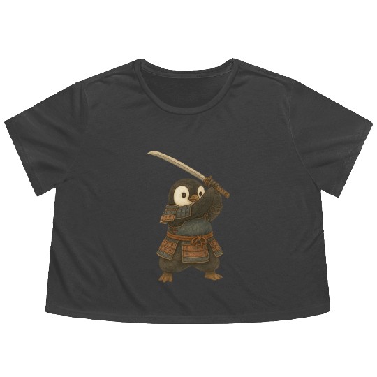 Penguin Samurai katana sword martial arts Japan Flowy Cropped Tees