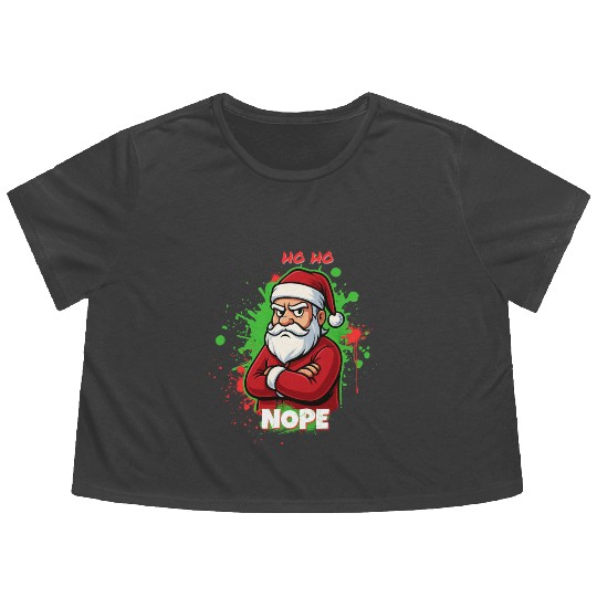 Ho Ho Nope – Grumpy Santa Art Flowy Cropped Tees
