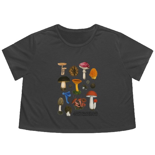 Forest Gems – Colorful Wild Mushrooms Flowy Cropped Tees