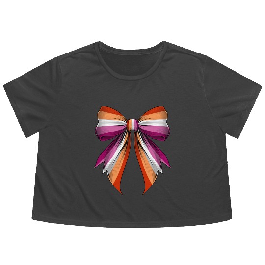 Coquette Bow Lesbian Pride Flag LGBTQ Flowy Cropped Tees