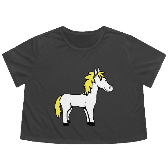 Horse Sweet Pony Foal Horse Girl Cute Comic Fun Flowy Cropped Tees