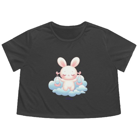 Sweet Bunny Libra Illustration Flowy Cropped Tees