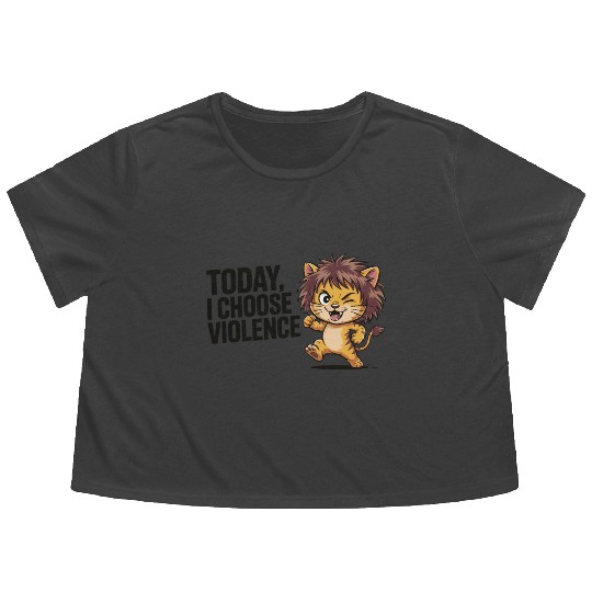 Cute Cartoon Lion with Bold Slogan Flowy Cropped Tees