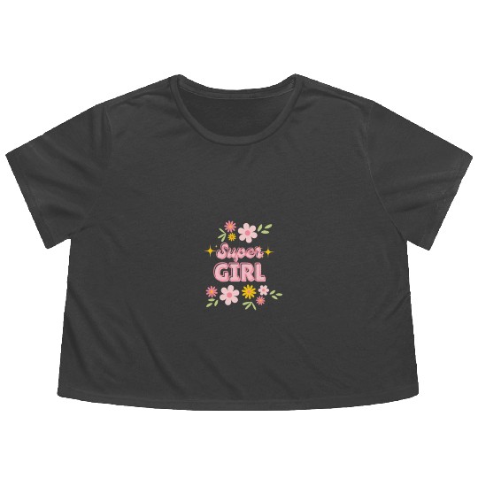 Super Girl Floral Sparkle Design Flowy Cropped Tees