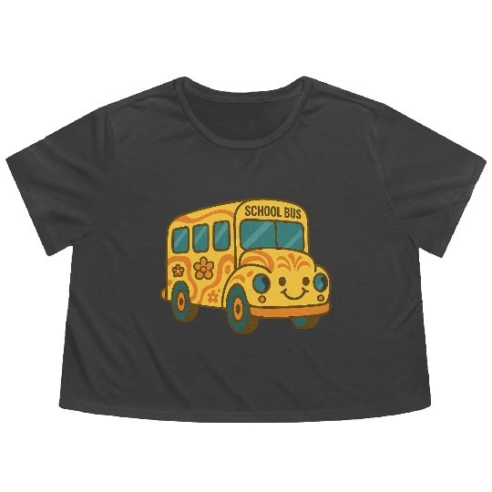 Cute Yellow School Bus Back to School Fun Flowy Cropped Tees