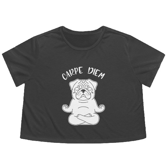 Peaceful Pug Meditation Flowy Cropped Tees