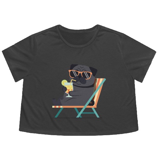 Chill Pug with Sunglasses and Lemonade Flowy Cropped Tees