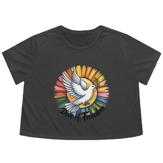 Peaceful Dove with Olive Branch Design Flowy Cropped Tees