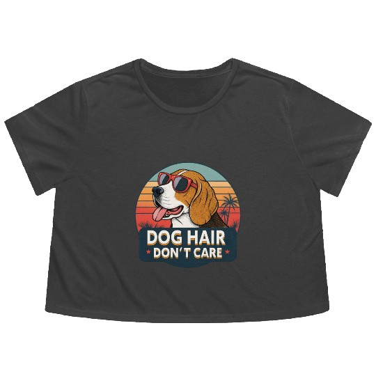 Humorous Dog Hair Don't Care Sunset Design Flowy Cropped Tees