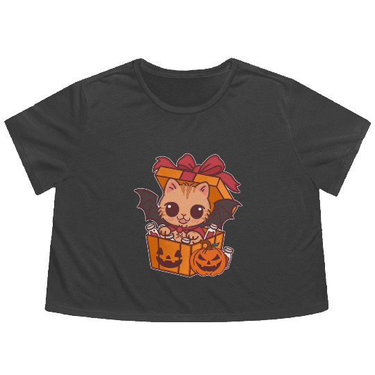 Halloween Cat with Potion Gift Box Flowy Cropped Tees