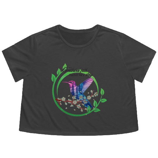 Vibrant Hummingbird and Blossoms Design Flowy Cropped Tees