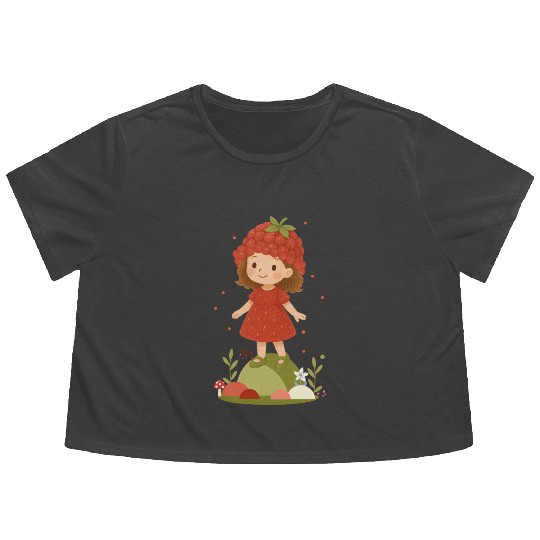 Cute Raspberry Girl Illustration Flowy Cropped Tees