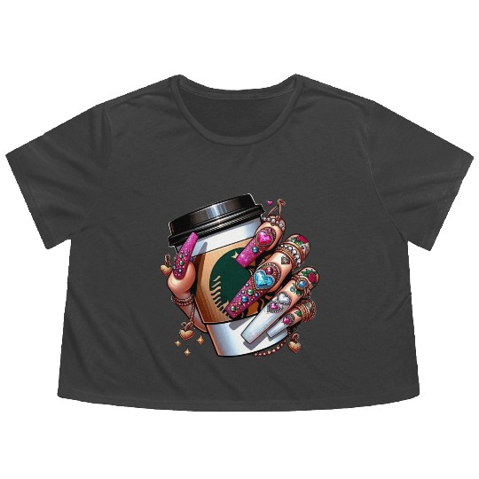 Colorful Heart Jewelry Coffee Mug Design Flowy Cropped Tees