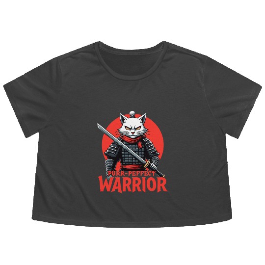 Purr-Perfect Warrior Cat Design Flowy Cropped Tees