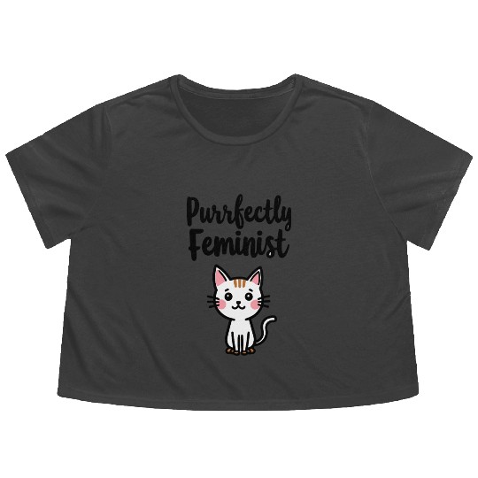 Purrfectly Feminist Cat Saying Flowy Cropped Tees